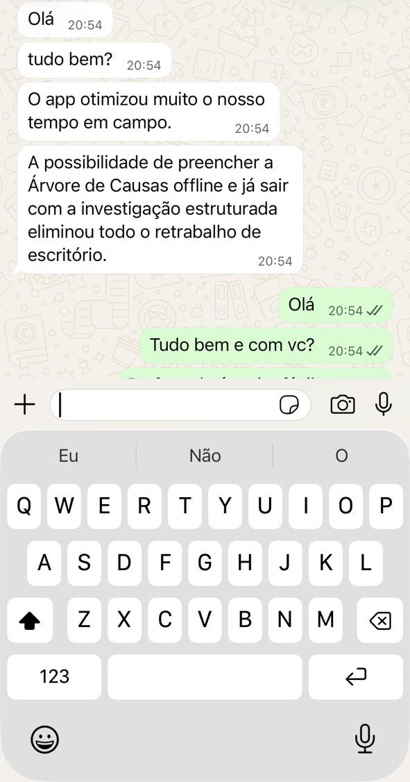 Mensagem de usuário sobre otimização de tempo em campo com a Árvore de Causas offline